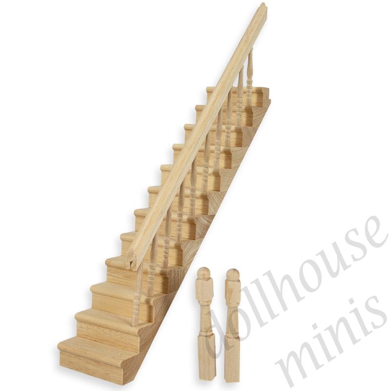 staircase bannister right, bare wood for dollhouses 1:12