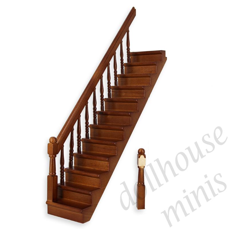 staircase bannister left, walnut - 1 pole detached - for dollhouses 1:12 staircase bannister left, walnut - 1 pole detached - for dollhouses 1:12