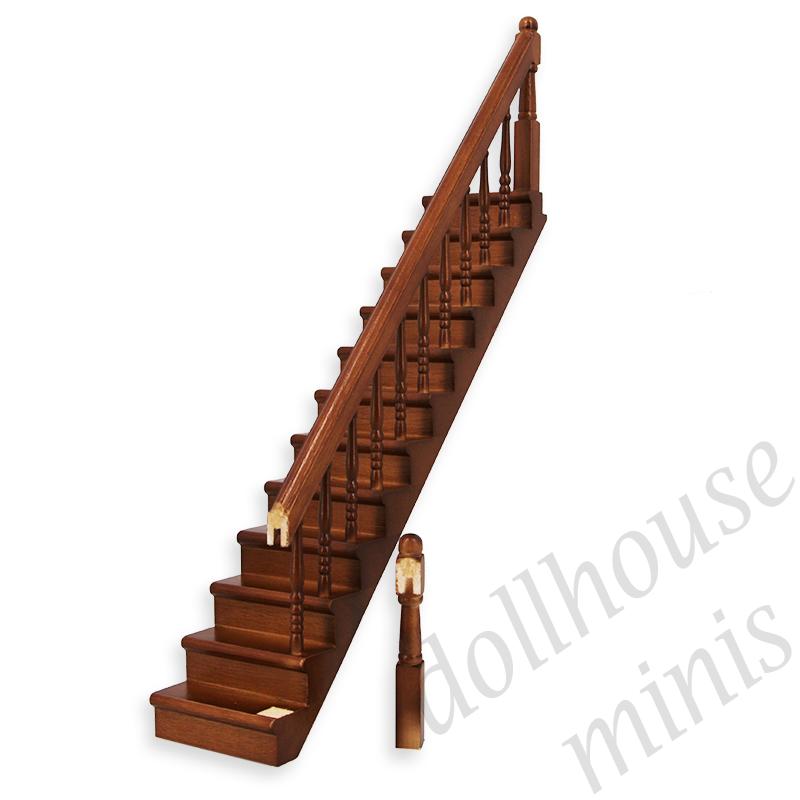 staircase bannister right, walnut - 1 pole detached - for dollhouses 1:12