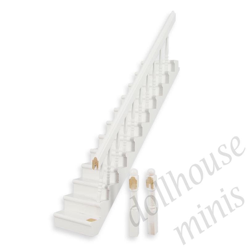 staircase bannister right side, white - 2 loose posts - for dollhouses 1:12 staircase bannister right side, white - 2 loose posts - for dollhouses 1:12