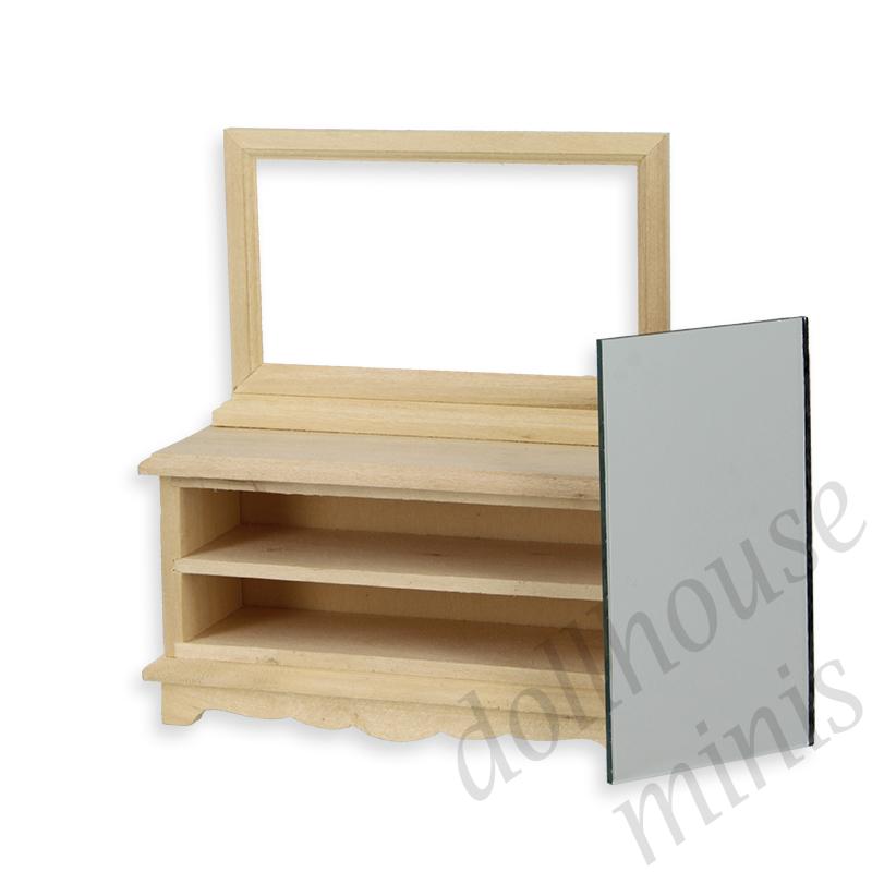 mirror dressing table bare wood - missing drawers - miniature furniture 1:12 mirror dressing table bare wood - missing drawers - miniature furniture 1:12