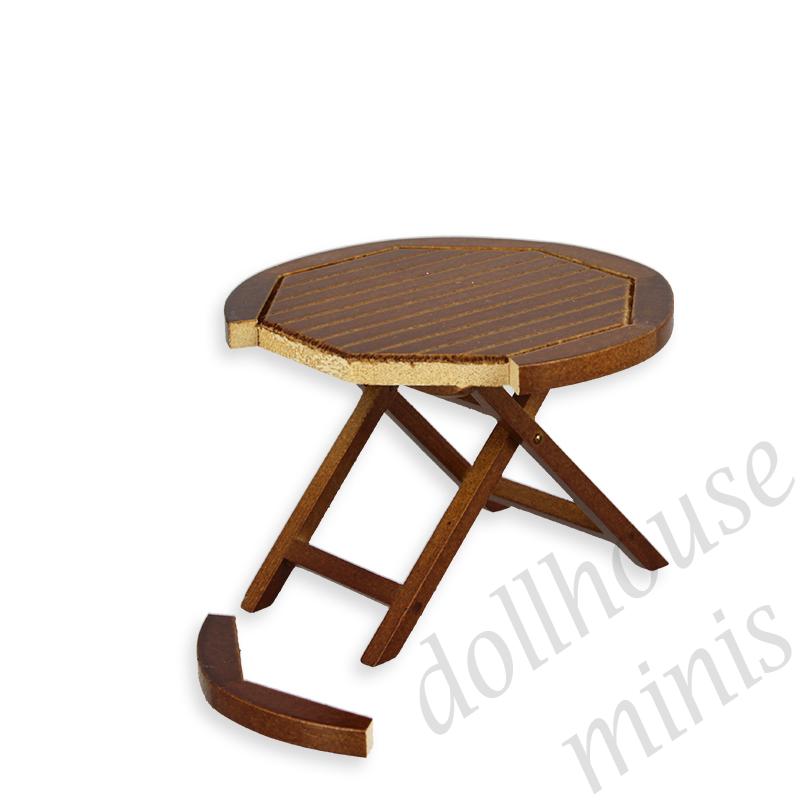 garden table walnut - Damaged tray - miniature furniture 1:12 garden table walnut - Damaged tray - miniature furniture 1:12