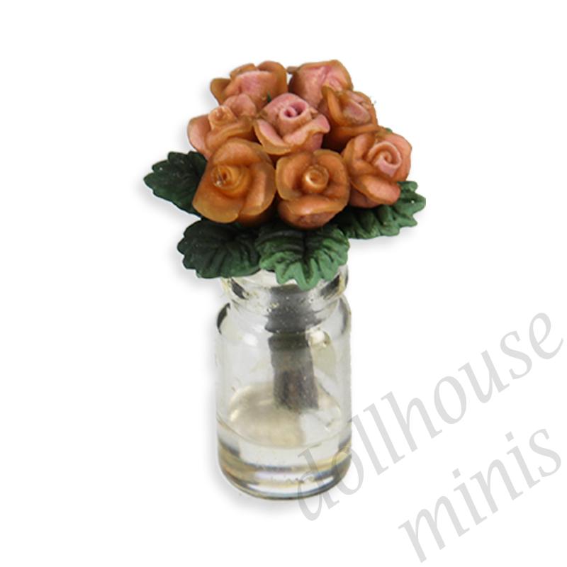 dark pink roses in vase - traces of glue - Miniature 1:12 dark pink roses in vase - traces of glue - Miniature 1:12