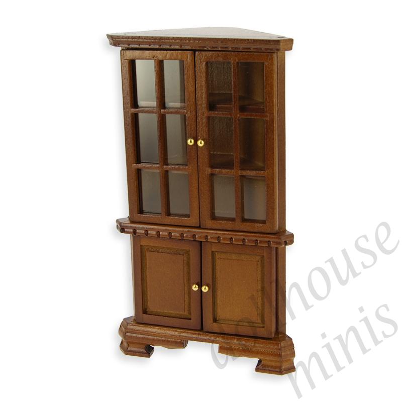 corner cabinet walnut miniature furniture - off-centre handles - 1:12 corner cabinet walnut miniature furniture - off-centre handles - 1:12