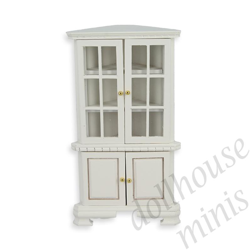 corner cabinet white - offset handles - miniature furniture 1:12 corner cabinet white - offset handles - miniature furniture 1:12