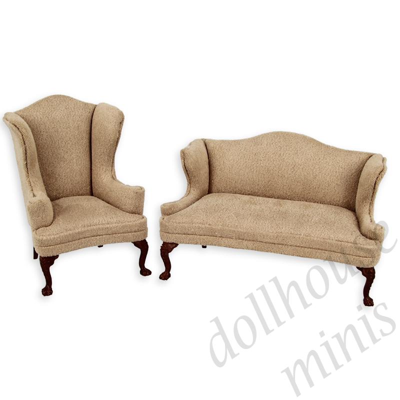 set of 2 pcs. armchair and sofa beige walnut set of 2 pcs. armchair and sofa beige walnut
