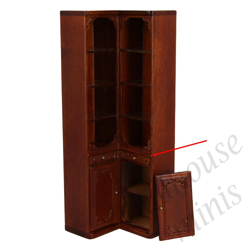 Corner medicine cabinet in walnut - DOOR MISSING -  Trianon collectible furniture 1:12