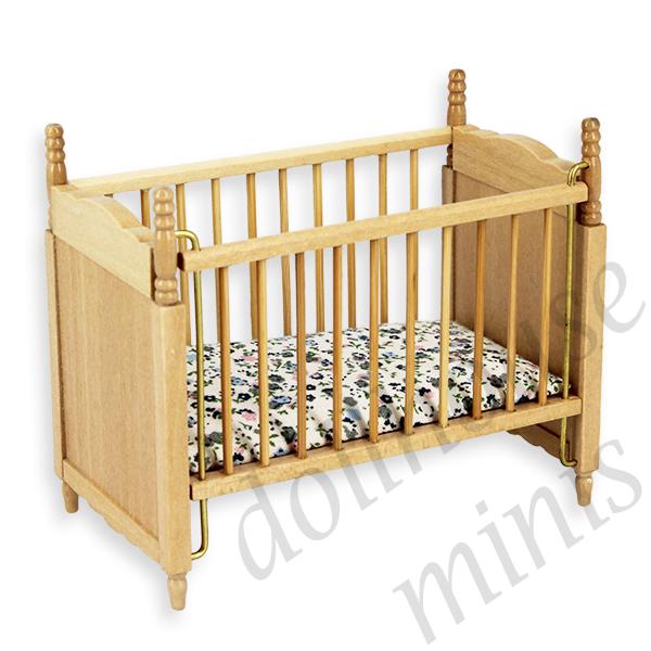drop sided cot natural oak miniature furniture 1:12