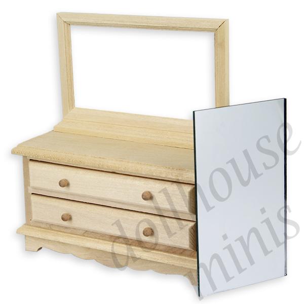 mirror dressing table bare wood miniature furniture 1:12 mirror dressing table bare wood miniature furniture 1:12