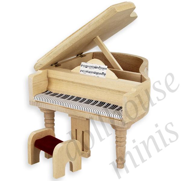 grand piano w stool bare wood miniature furniture 1:12 grand piano w stool bare wood miniature furniture 1:12