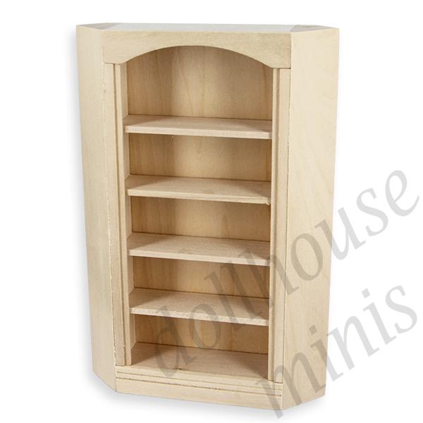 corner bookcase barewood miniature furniture 1:12 corner bookcase barewood miniature furniture 1:12