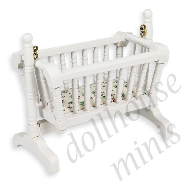 swinging cradle white miniature furniture 1:12