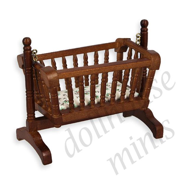 swinging cradle walnut miniature furniture 1:12