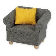 grey sofa chair + 1 pillow yellow miniature 1:12