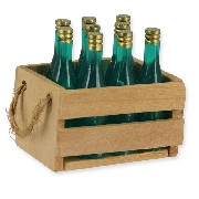 wooden box w/ 6 green bottles miniature 1:12