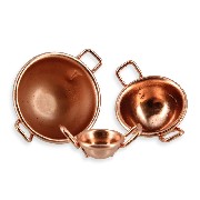 3 copper kitchen bowls miniature 1:12