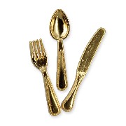 forks and spoons set 12 pcs gold miniature 1:12