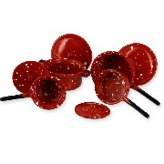 4 red stewpots miniature 1:12