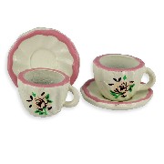 2 cups and 2 saucers rose design miniature 1:12