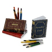 4 books and colored pencils miniature 1:12
