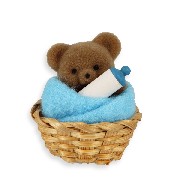 bear w.blue towel in basket Miniature 1:12