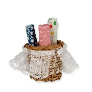 basket w/3 bolt of cloth miniature 1:12