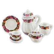 porcelain set 11 pcs octogonal pink miniature 1:12