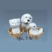 3 porcelain animals in basket miniature 1:12