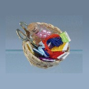 basket w/sewing supplies miniature 1:12