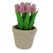 pink baby tulip in white pot miniature 1:12