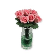 pink roses in vase miniature 1:12