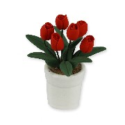red tulip in white pot miniature 1:12