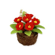 red flowers in basket miniature 1:12