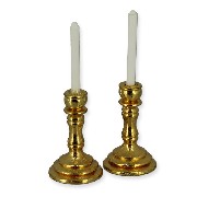 2 brass candlesticks white miniature 1:12
