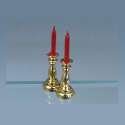 2 brass candlesticks red miniature 1:12