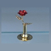 brass vase w//rose miniature 1:12