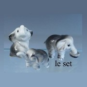 3 pc family bone china set: elephant miniature 1:12