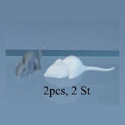 2 mice white and grey miniature 1:12