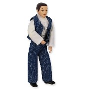 porcelain man, blue jeans for dollhouses 1:12