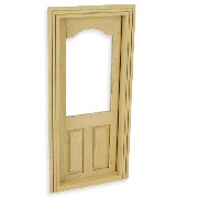 shop door w window bare wood miniature 1:12