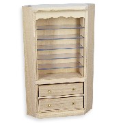 corner bookcase drawers bare wood miniature furniture 1:12