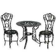 garden table and chair set 5pc, dark green miniature 1:12