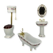 bath room set 4 pc flowers/pink miniature 1:12