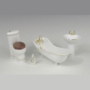 bath room set 5 pc white/gold miniature 1:12