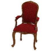 armchair walnut brown red velvet miniature 1:12