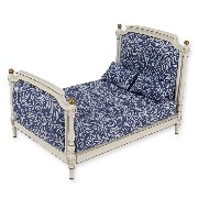 bed louis ivory-gold blue fabric miniature 1:12