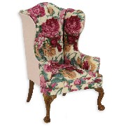 single seat sofa walnut/flower fabric  Trianon collectible furniture 1:12