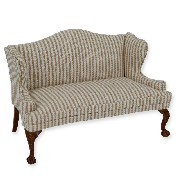 sofa walnut-cream stripe fabric miniature 1:12