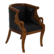 single seat sofa walnut/black leather miniature 1:12