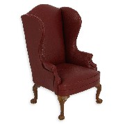 single seat sofa walnut/dark red leather miniature 1:12